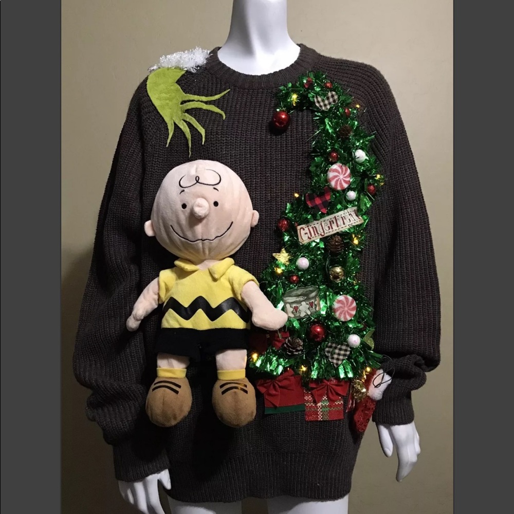 UGLY CHRISTMAS XMAS GRINCH CHARLIE BROWN SWEATER